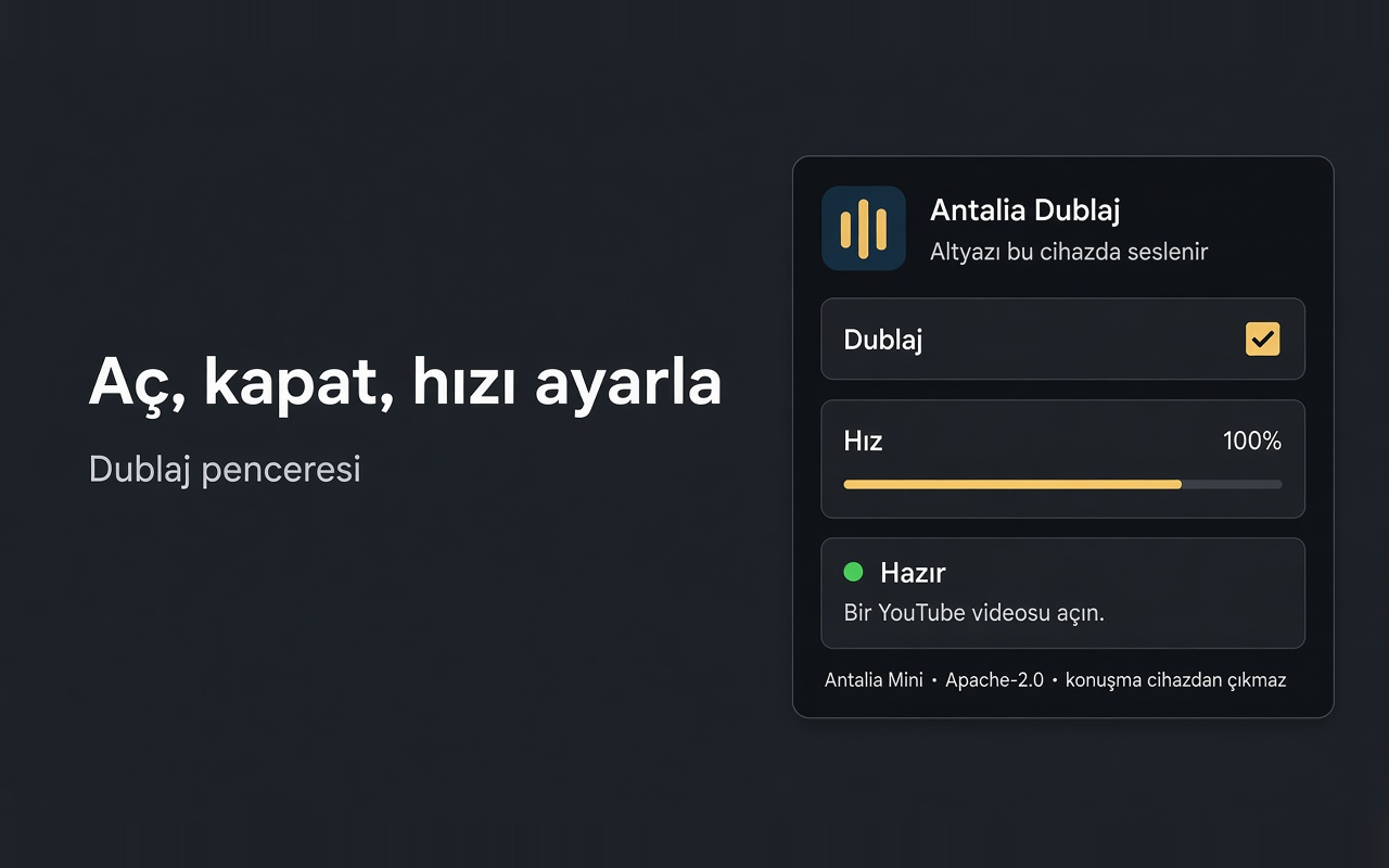 Antalia Dublaj penceresi: aç/kapat anahtarı ve hız ayarı
