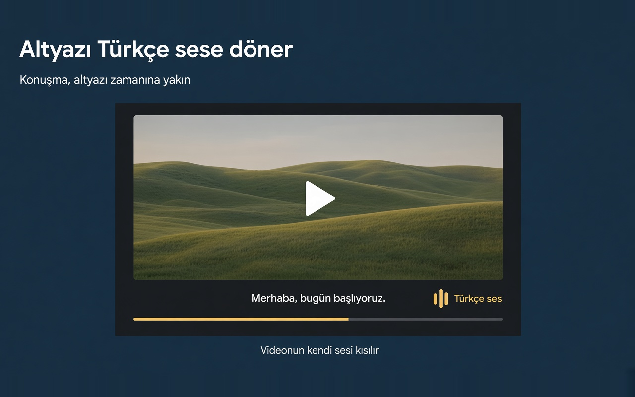 YouTube oynatıcıda altyazı satırı ve Türkçe seslendirme göstergesi